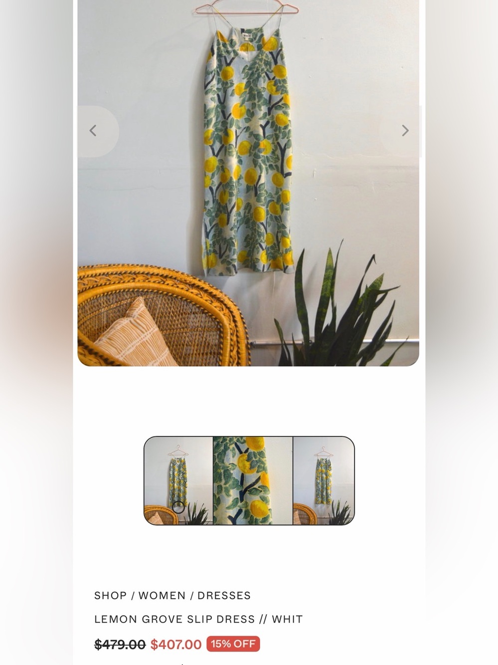WHIT Silk Lemon Grove Slip Dress - Yellow & Green - Picture 7 of 8